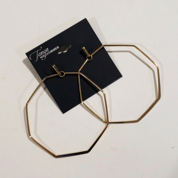 Bold Gold-Tone Geometric Octagon Hoop Earrings – 3" Statement Hoops for Women - Picture 4 of 8